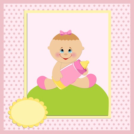 Baby greetings card with girl and bottleのイラスト素材
