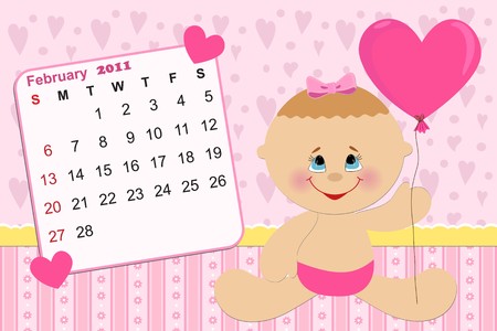 Baby's monthly calendar for february 2011のイラスト素材