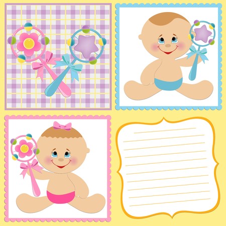 Template for baby's postcard with twinsのイラスト素材