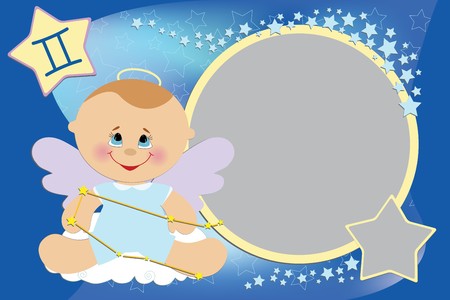 Blank template for baby's greetings card or photo frame with zodiac signsのイラスト素材
