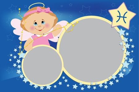 Blank template for baby's greetings card or photo frame with zodiac signsのイラスト素材