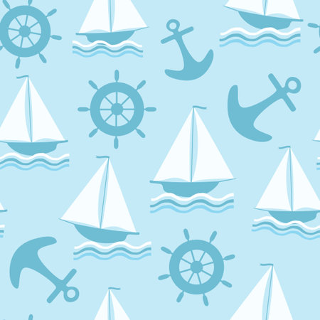 Seamless blue background with marine theme