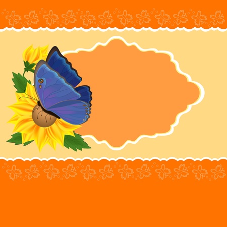 Greetings card with sunflowers and butterflyのイラスト素材