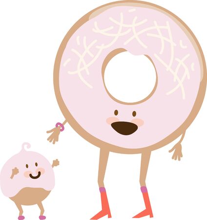 Whimsical donught cartoon characters are a fun way to decorate your kitchen gear.  Imagine these on heat pads or a pastry towel!のイラスト素材