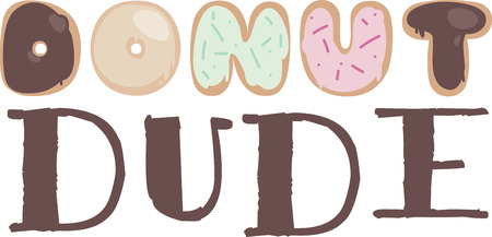 All kinds of donuts make up these fun letters that spell out this favorite treat.  Yummy for so many kitchen embroidery projects.のイラスト素材