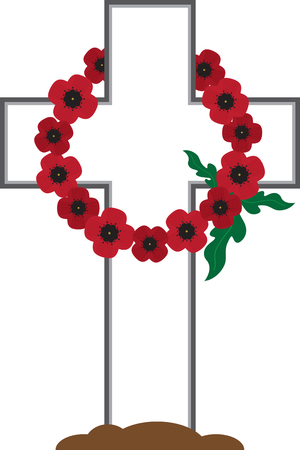 Celebrate Veterans Day with this poppy wreath grave site.のイラスト素材