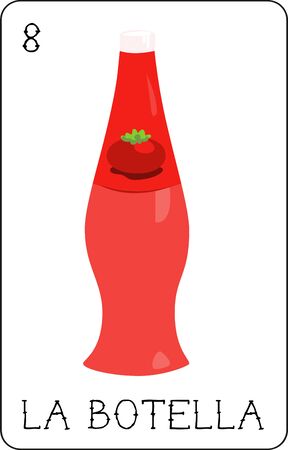 Our colorful collection of loteria cards features the entire collection of all the famous characters.  This is card 8 of the set featuring La Botella, a bottle of sauce.のイラスト素材