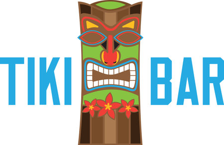 tiki,statue,Hawaiian,cultural,tropical,native,flower,floral,plant,bloom,blossomのイラスト素材
