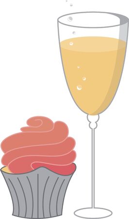Decorate your kitchen apron with this delicious cupcake and champagne.のイラスト素材