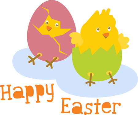 Chicks are just hatched to wish you a very happy Easter. Watch the beginning of a new life with this design by Embroidery patterns!のイラスト素材