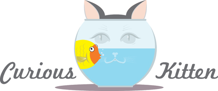 Here is a great photo of a curious kitten checking out his little friend in water.のイラスト素材