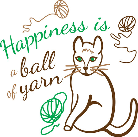 This happy kitty has found a purrfect plaything!  Be pawsitively delighted with this design on framed embroidery, t-shirts, sweatshirts, towels and more.のイラスト素材