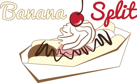 Banana split is the best, most refreshing desert ever!  Get this appetizing design on kitchen linen, chef coats, apron, hats and more.のイラスト素材