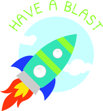 Up, up and away! Blast off!  This cute design will be perfect for your little astronaut on t-shirts, hoodies, hats, warm-ups and more!のイラスト素材