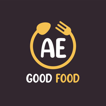 AE Letter Logo Design with Restaurant Concept. Modern Letter Logo Design with circular fork and spoonのイラスト素材