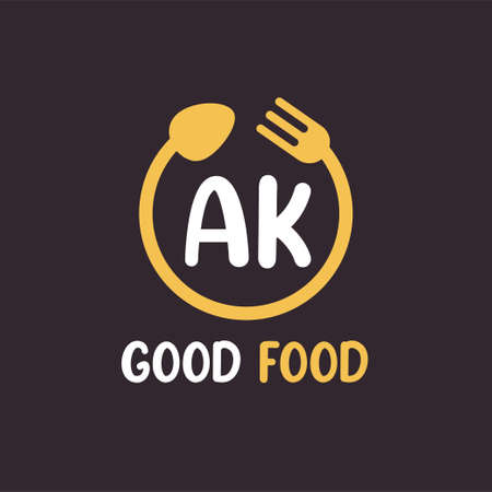 AK Letter Logo Design with Restaurant Concept. Modern Letter Logo Design with circular fork and spoonのイラスト素材