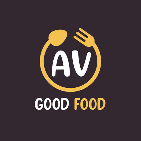 AV Letter Logo Design with Restaurant Concept. Modern Letter Logo Design with circular fork and spoonのイラスト素材