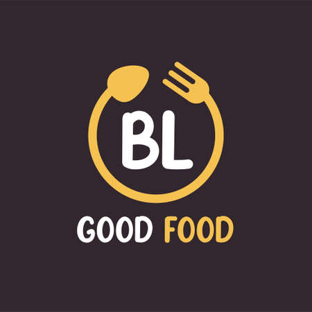 BL Letter Logo Design with Restaurant Concept. Modern Letter Logo Design with circular fork and spoonのイラスト素材