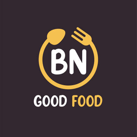BN Letter Logo Design with Restaurant Concept. Modern Letter Logo Design with circular fork and spoonのイラスト素材