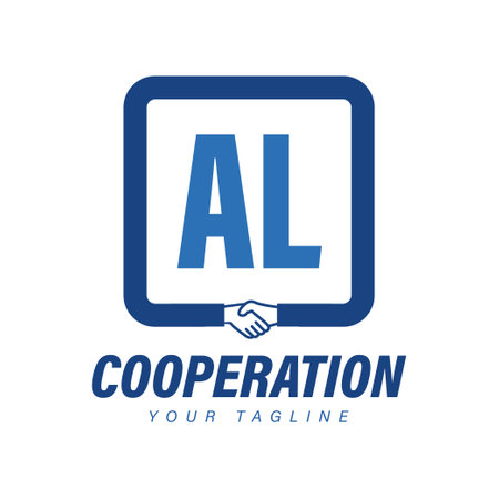 AL Letter Logo Design with Hand Shake Icon, Modern Cooperation Logo Conceptのイラスト素材