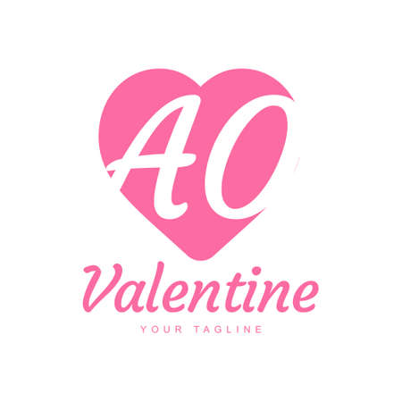 AO Letter Logo Design with Heart Icons, Love or Valentine Logo Conceptのイラスト素材