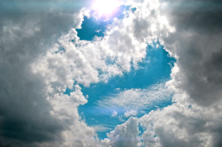 Cloud and sun on skyの写真素材