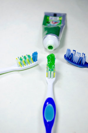 Toothbrush and toothpaste on white background. Dental careの写真素材