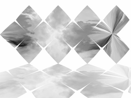 abstract background with black and white 3d render of clouds and skyの写真素材