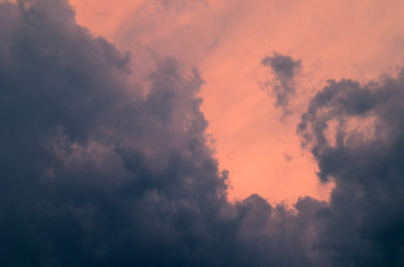 Colorful dramatic sky with cloud at sunset. Sky background. Sky with clouds at sunset.の写真素材