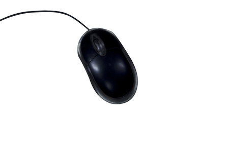 Black computer mouse isolated on white background with clipping path. Top view.の写真素材