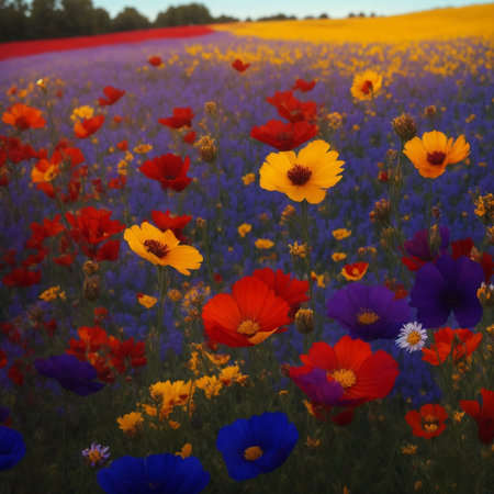 Colorful meadow with poppies and cornflowers.の素材