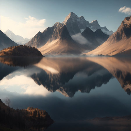 Mountains reflected in the lake. Dramatic and picturesque scene.の素材