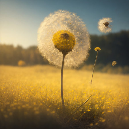 Dandelion flower in the meadow. Beautiful nature scene.の素材