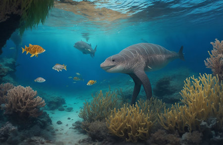 Tropical shark swimming in the blue water of the coral reefの素材