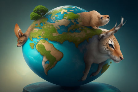Cute animals around the earth. Elements of this image furnishedの素材