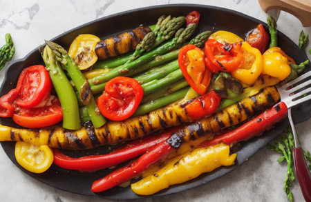 Grilled vegetables with asparagus, cherry tomatoes and green asparagusの素材