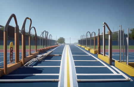 sport stadium track and field on blue sky background, sport conceptの素材
