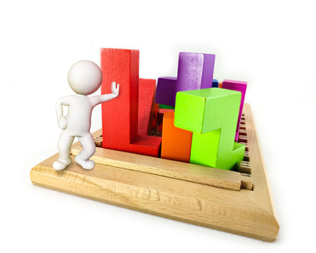 3d human and colorful blocks on a white background. Isolated