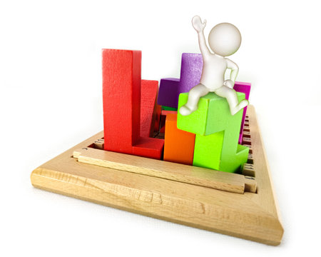 3d man sitting on the top of a graph on a white background