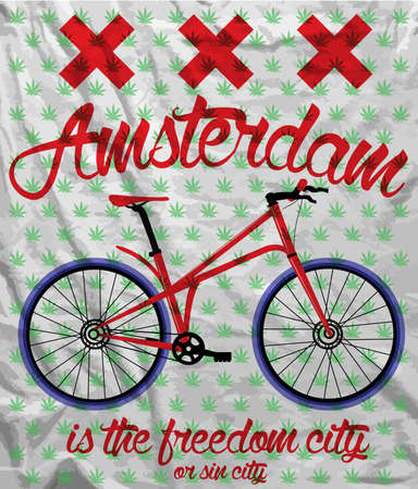 Amsterdam City Bike T shirt Graphic Designのイラスト素材