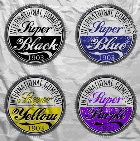 Vector commercial stamps set in vintage style for business and design on white background with grunge effect. Typographic design elementsのイラスト素材