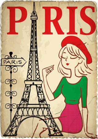 Shopping girl in Parisのイラスト素材