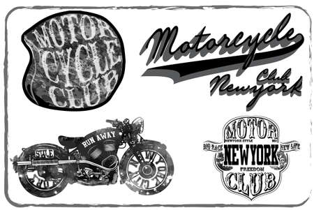 Motorcycle Racing Typography Graphics and Poster. Skull and Old school bike. T-shirt Design, vector illustrationのイラスト素材