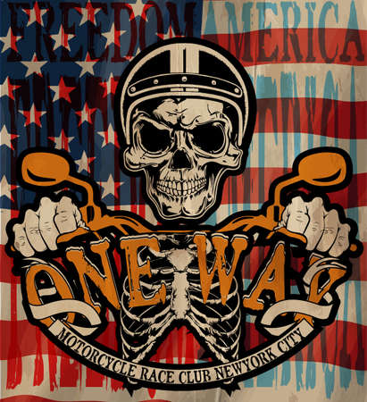 Vintage Biker Skull Emblem Tee Graphicのイラスト素材