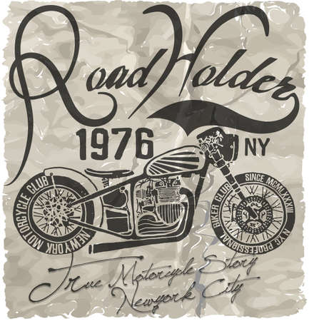 Motorcycle label t-shirt design with illustration of custom chopperのイラスト素材