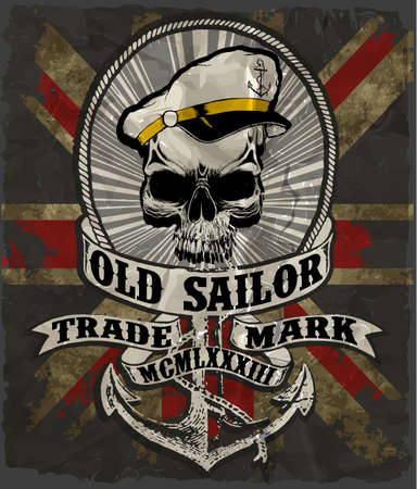 Sailor man skull tee graphic designのイラスト素材