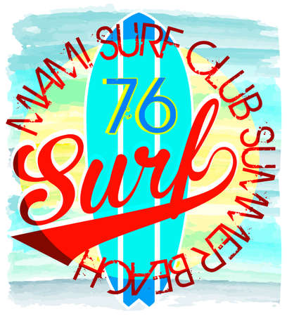 Surf Illustration / t-shirt graphics / vectors/ typography/ pacific surf wave/ summer tropical heat print/ surf print vector set/ wave illustrationのイラスト素材
