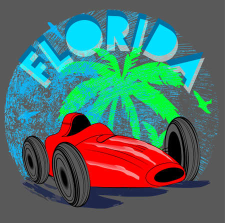 vintage race car for printing.vector old school race poster.retro race car setのイラスト素材