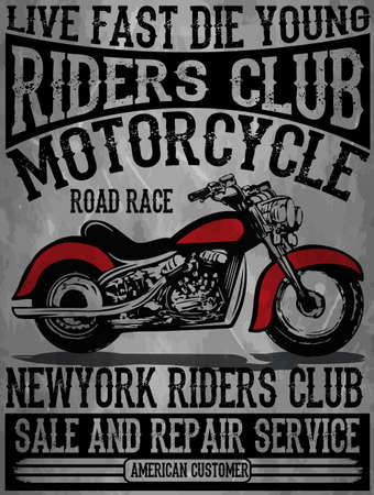 Vintage Motorcycle hand drawn vector tee graphic designのイラスト素材