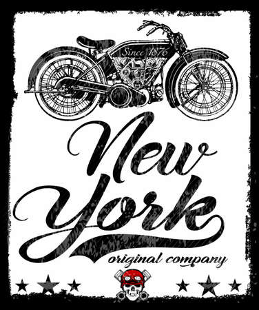 Vintage Motorcycle hand drawn vector tee graphic designのイラスト素材